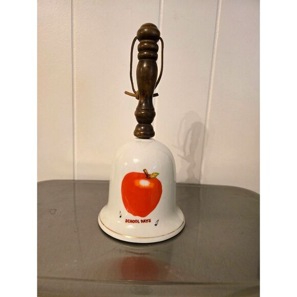 Vintage 70s Porcelain and Wood Hand Bell/Music Box School Days Theme - Picture 2 of 3